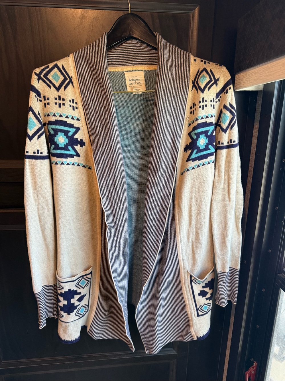 Southwestern Aztec Open Front Cardigan Sweater Boho Tribal cardigan Cotton S